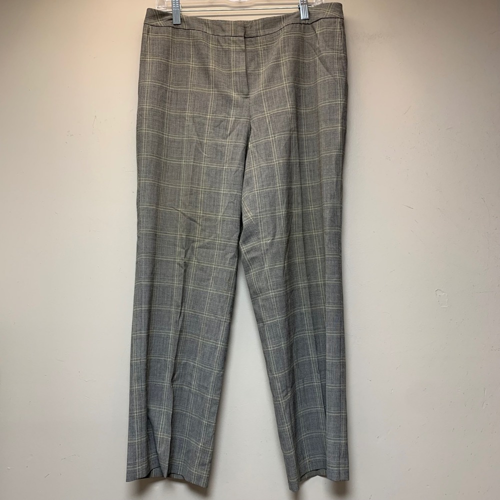 Talbots Dress Pants Womens 12P Grey Plaid Excellent Stretch Straight Leg 15085